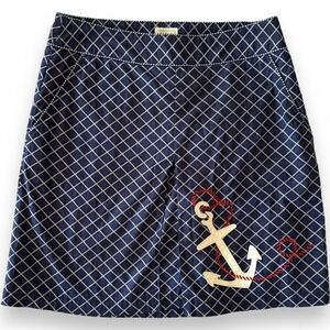 L.L. Bean Blue Plaid Nautical Anchor Sailor Pleated Cruise Ship Skirt Size 8